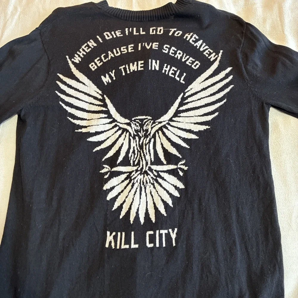 Kill City Women's Cardigan Small Black V-neck Button-up Dark Academia Graphic Lg - Picture 13 of 14